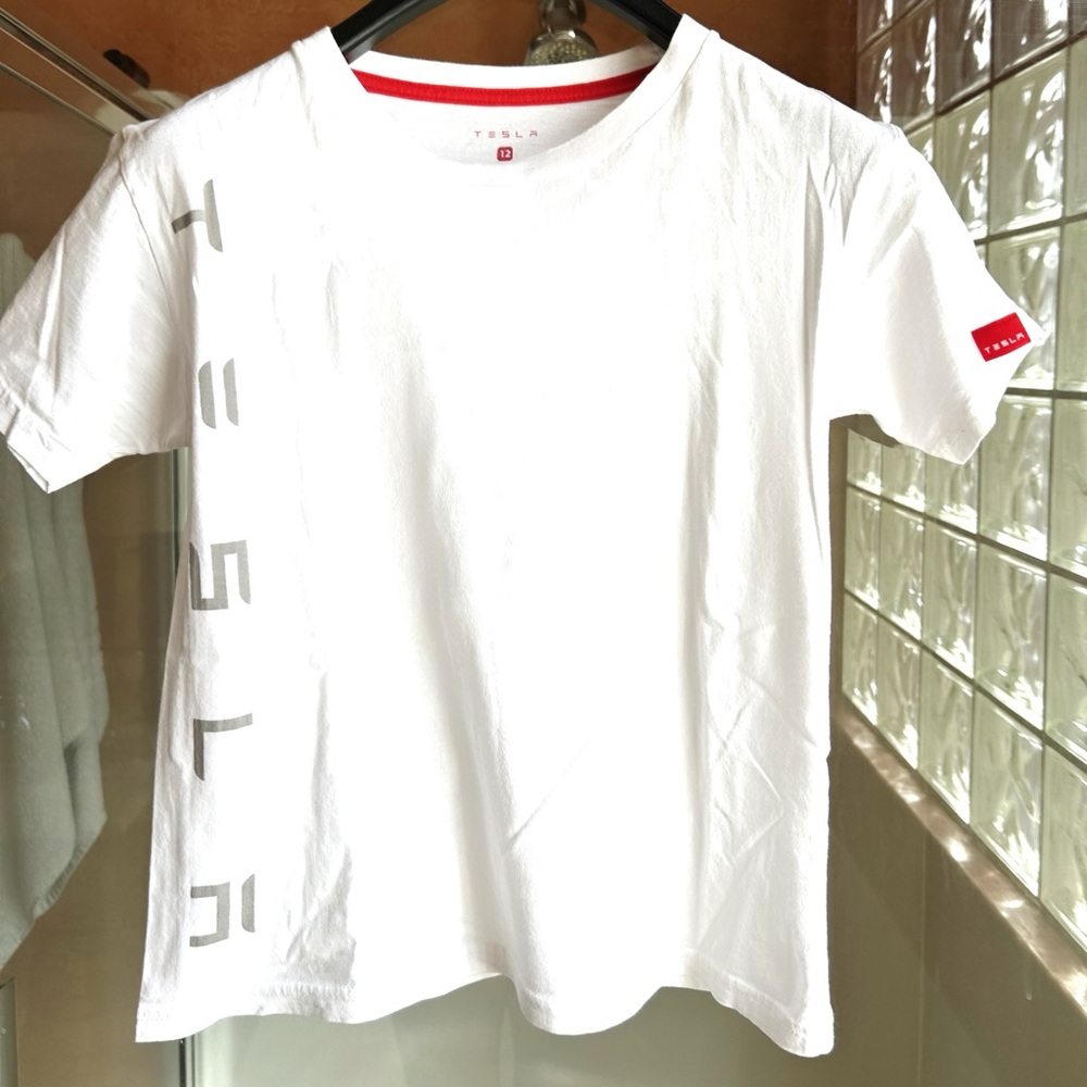 Tesla Women/Juniors White T-Shirt